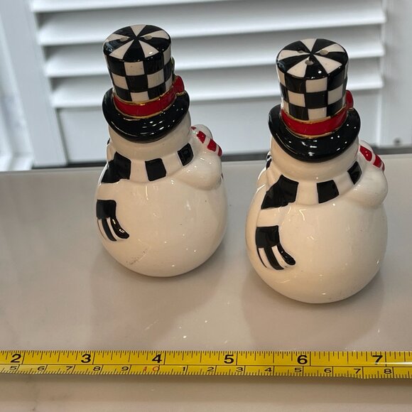 MacKenzie-Childs Courtly Check Snowman Salt & Pepper Set – New in Keepsake Box - Picture 7 of 12